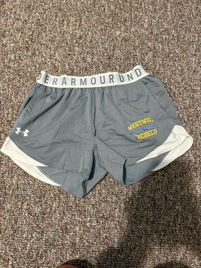 Under Armour Gray and White Athletic Shorts with Westwood Rebels Patch
